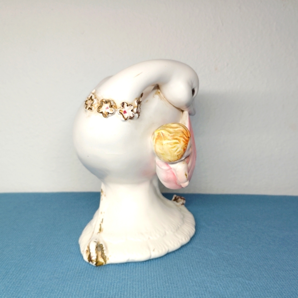 Lefton Porcelain Vase Baby Girl Planter Container Bird 1963 Vintage #1789 Pink - Picture 9 of 15